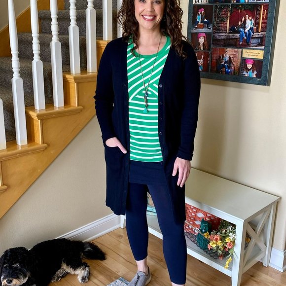 EUC CAbi Amelia Tank Green White Diagonal Horizontal Stripes #5758 - Picture 7 of 8